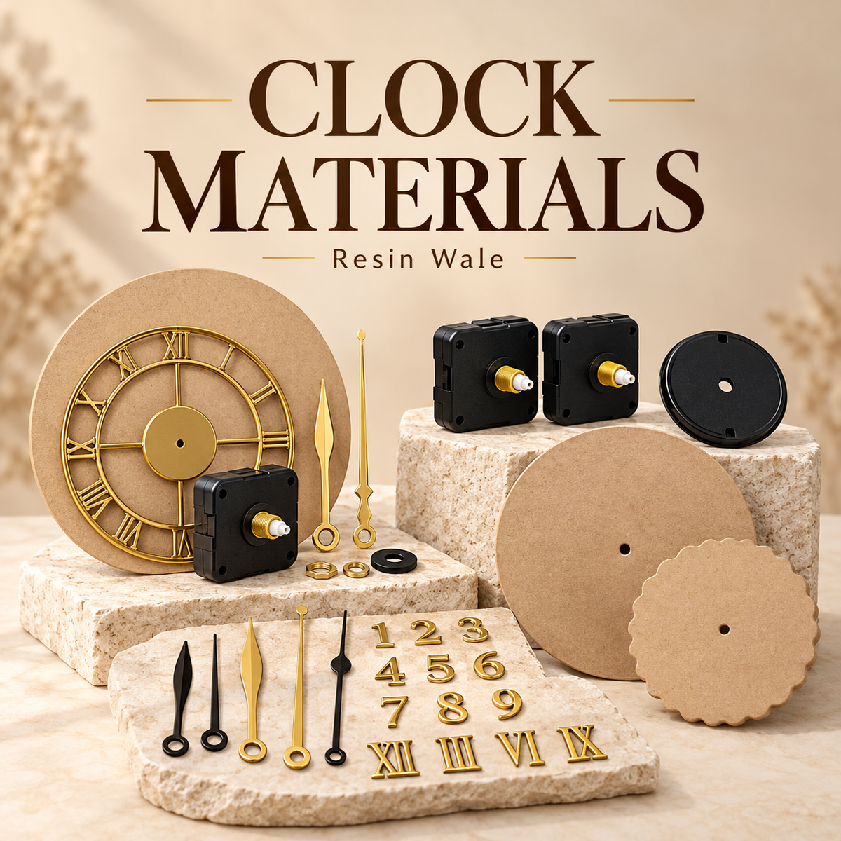 Resin Wale Clock Materials: kits, movements, covers, hands, numbers and MDF bases
