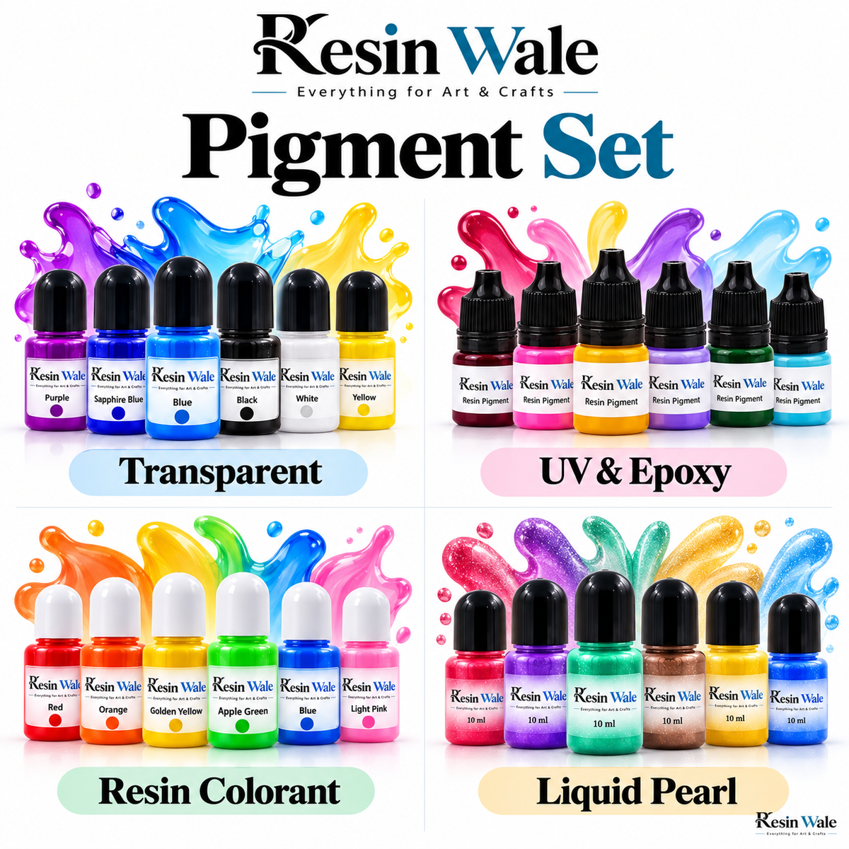 Resin Wale Pigment Set collection: Transparent, UV & Epoxy, Resin Colorant and Liquid Pearl