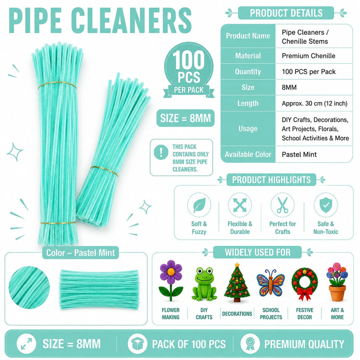 Premium Pipe Cleaner – Pastel Mint Green