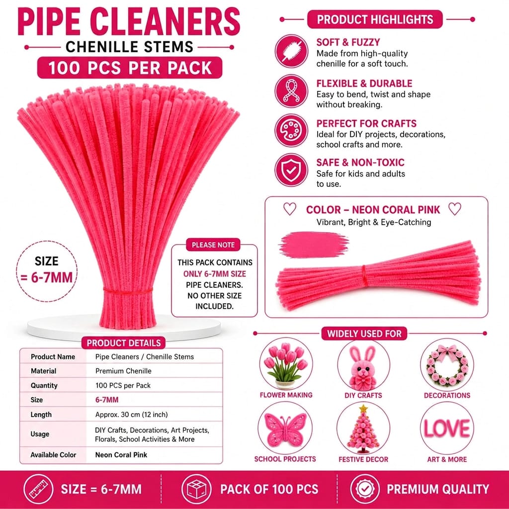 Premium Pipe Cleaner – Neon Coral Pink