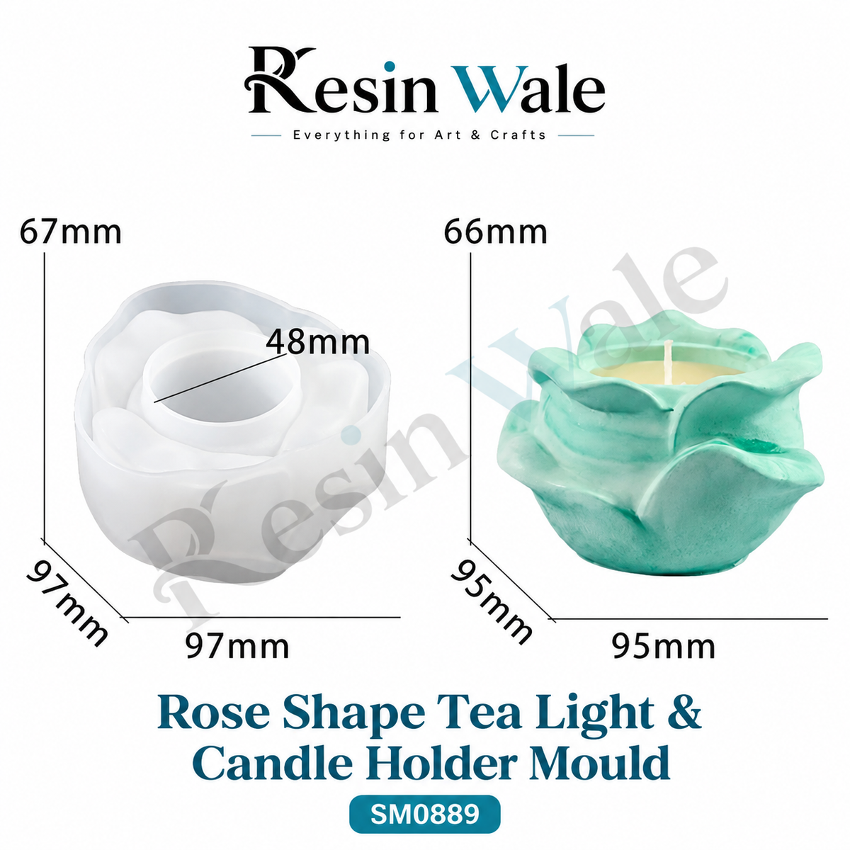 Resin Wale Rose Shape Tea Light & Candle Holder Mould SM0889
