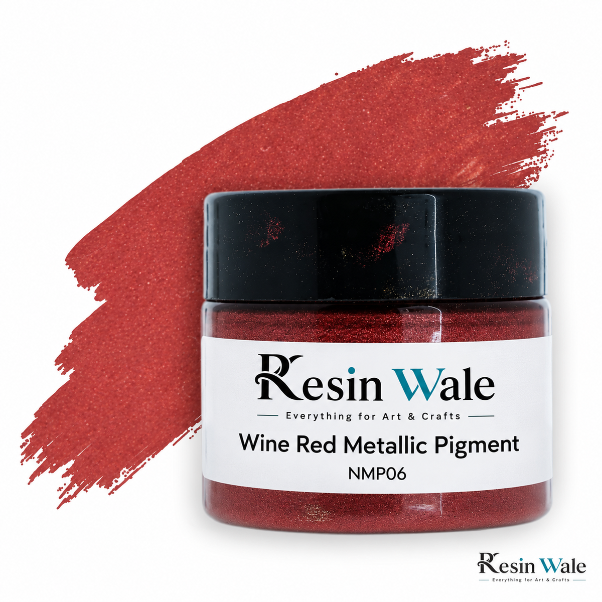Resin Wale Wine Red Metallic Pigment — NMP06, branded jar with colour swatch