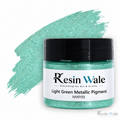 Resin Wale Light Green Metallic Pigment — NMP09, branded jar with colour swatch