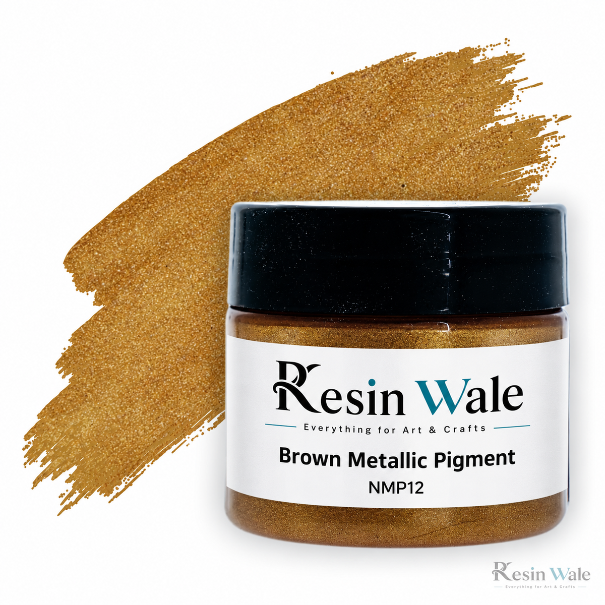 Resin Wale Brown Metallic Pigment — NMP12, branded jar with colour swatch