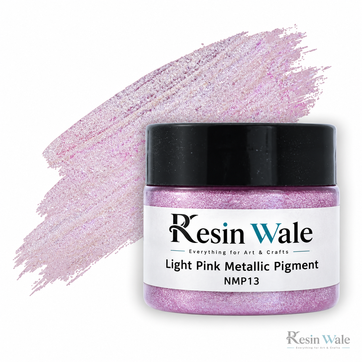 Resin Wale Light Pink Metallic Pigment — NMP13, branded jar with colour swatch