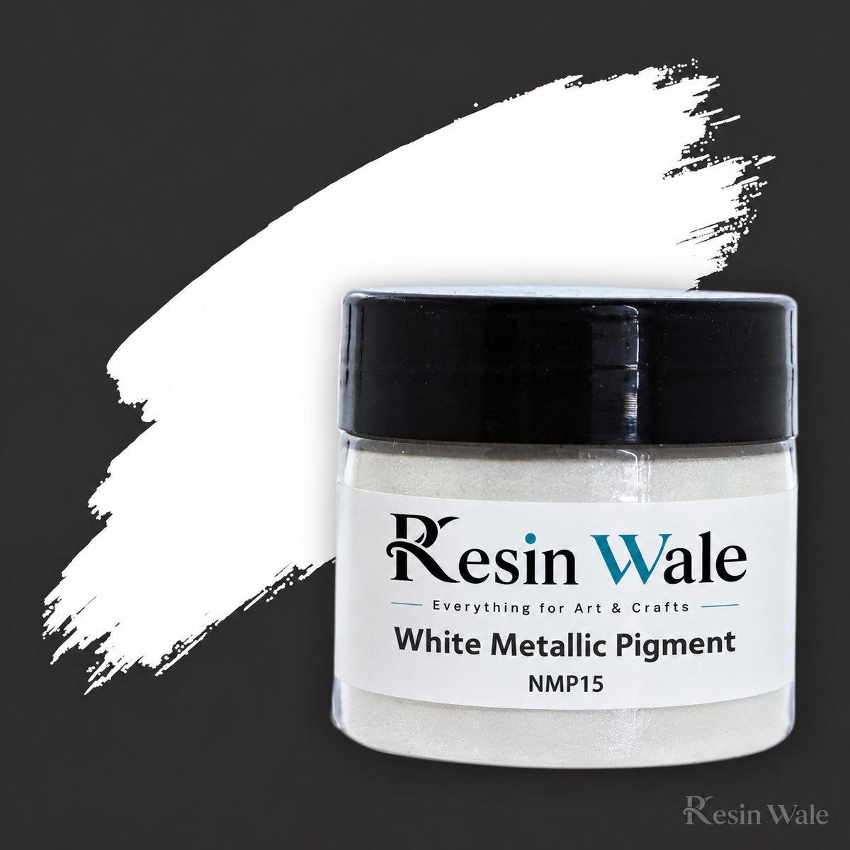 Resin Wale White Metallic Pigment — NMP15, branded original jar and watermark