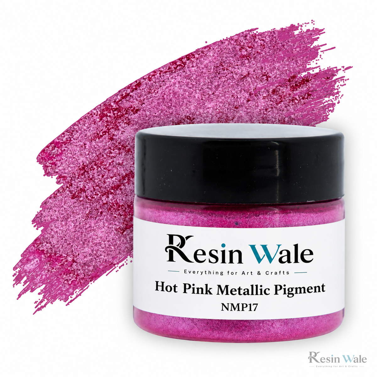 Resin Wale Hot Pink Metallic Pigment — NMP17, branded original jar and watermark