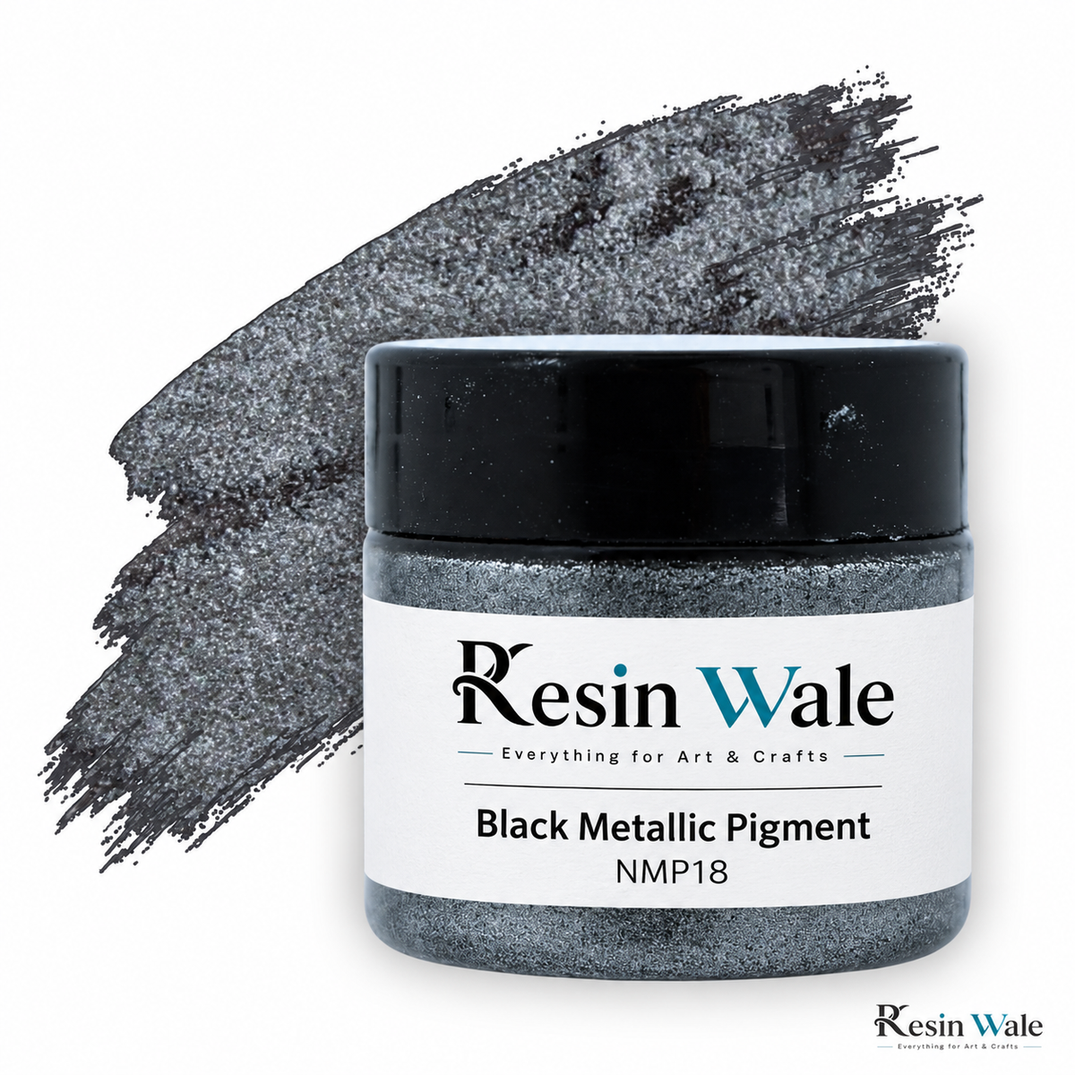 Resin Wale Black Metallic Pigment — NMP18, branded original jar and watermark