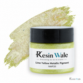 Resin Wale Lime Yellow Metallic Pigment — NMP20, branded original jar and colour swatch