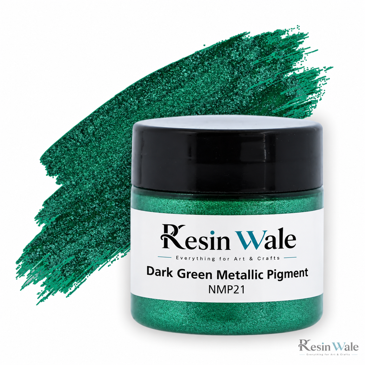 Resin Wale Dark Green Metallic Pigment — NMP21, branded original jar and watermark