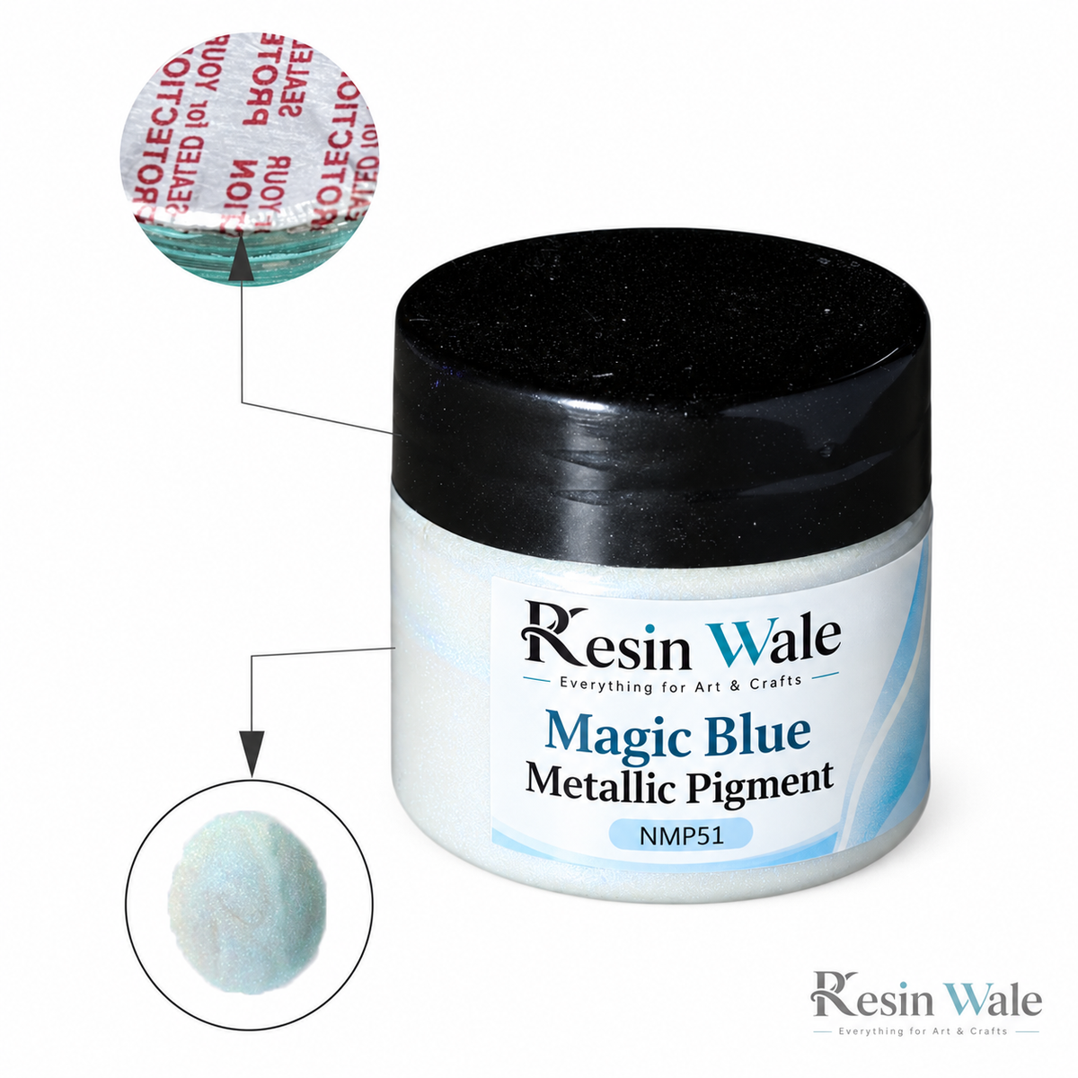 Resin Wale Magic Blue Metallic Pigment — NMP51, branded original jar and watermark