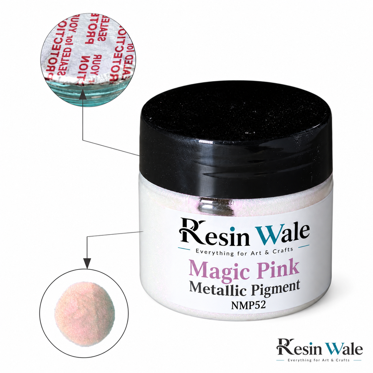 Resin Wale Magic Pink Metallic Pigment — NMP52, branded original jar and watermark