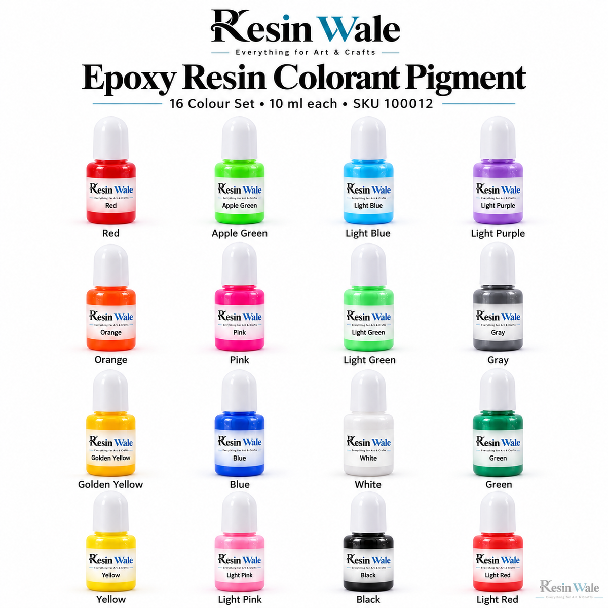 Resin Wale Epoxy Resin Colorant Pigment, 16 Colour Set • 10 ml each, SKU 100012