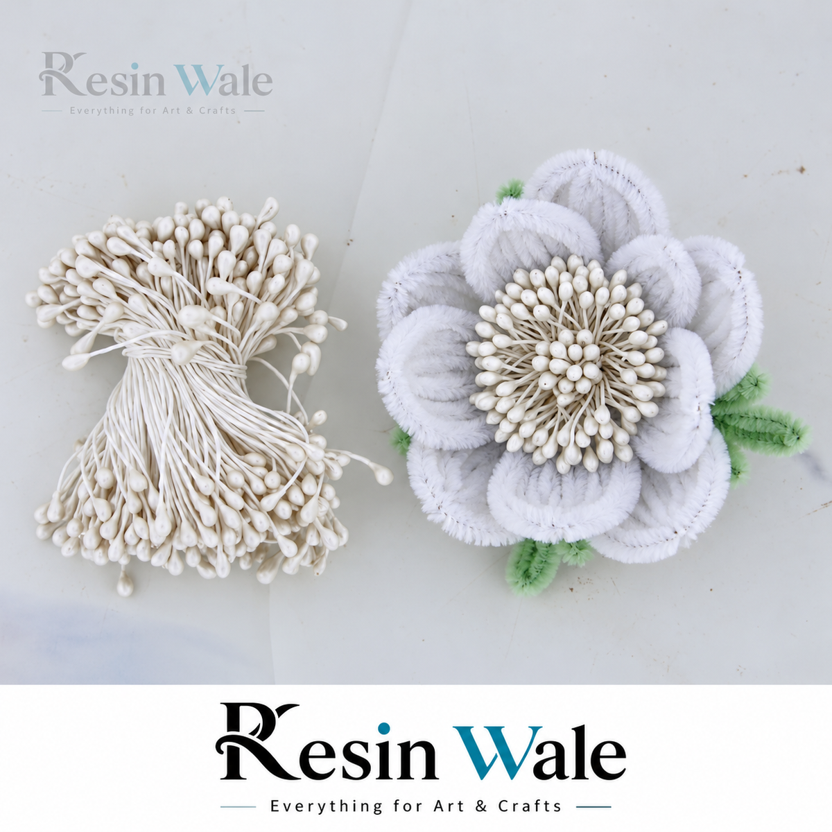 Pearl White flower pollens and stamens - Resin Wale