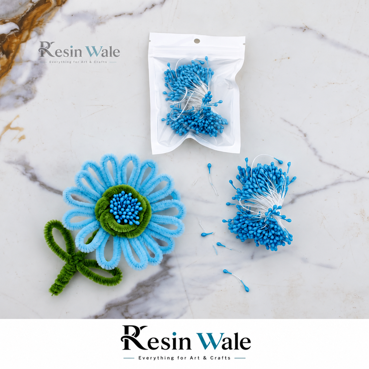 Pearl Blue flower pollens and stamens - Resin Wale