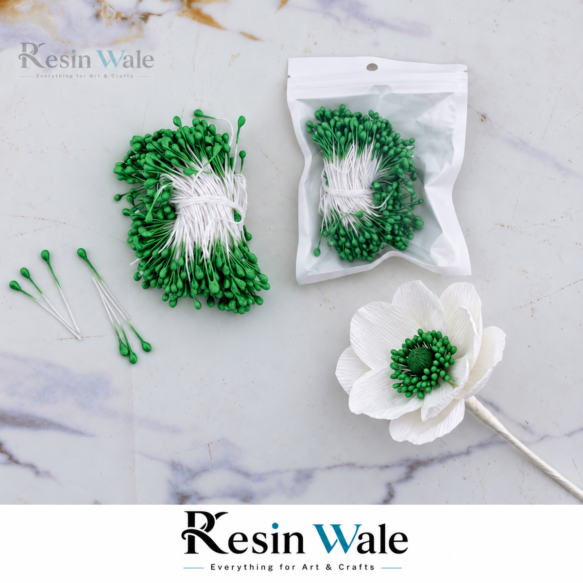 Pearl Green flower pollens and stamens - Resin Wale