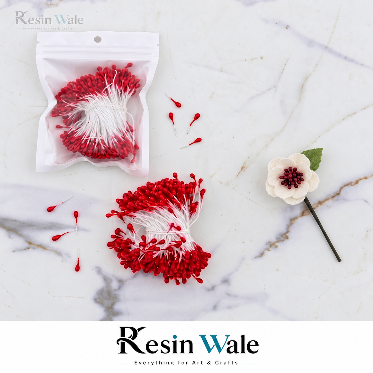 Pearl Red flower pollens and stamens - Resin Wale