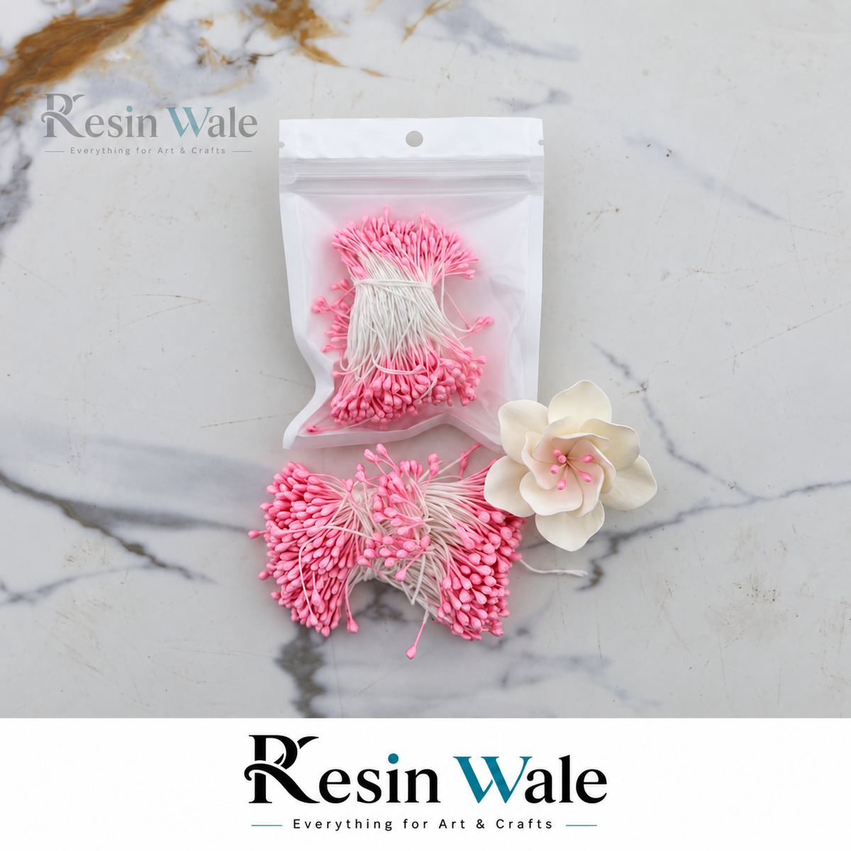 Pearl Pink flower pollens and stamens - Resin Wale