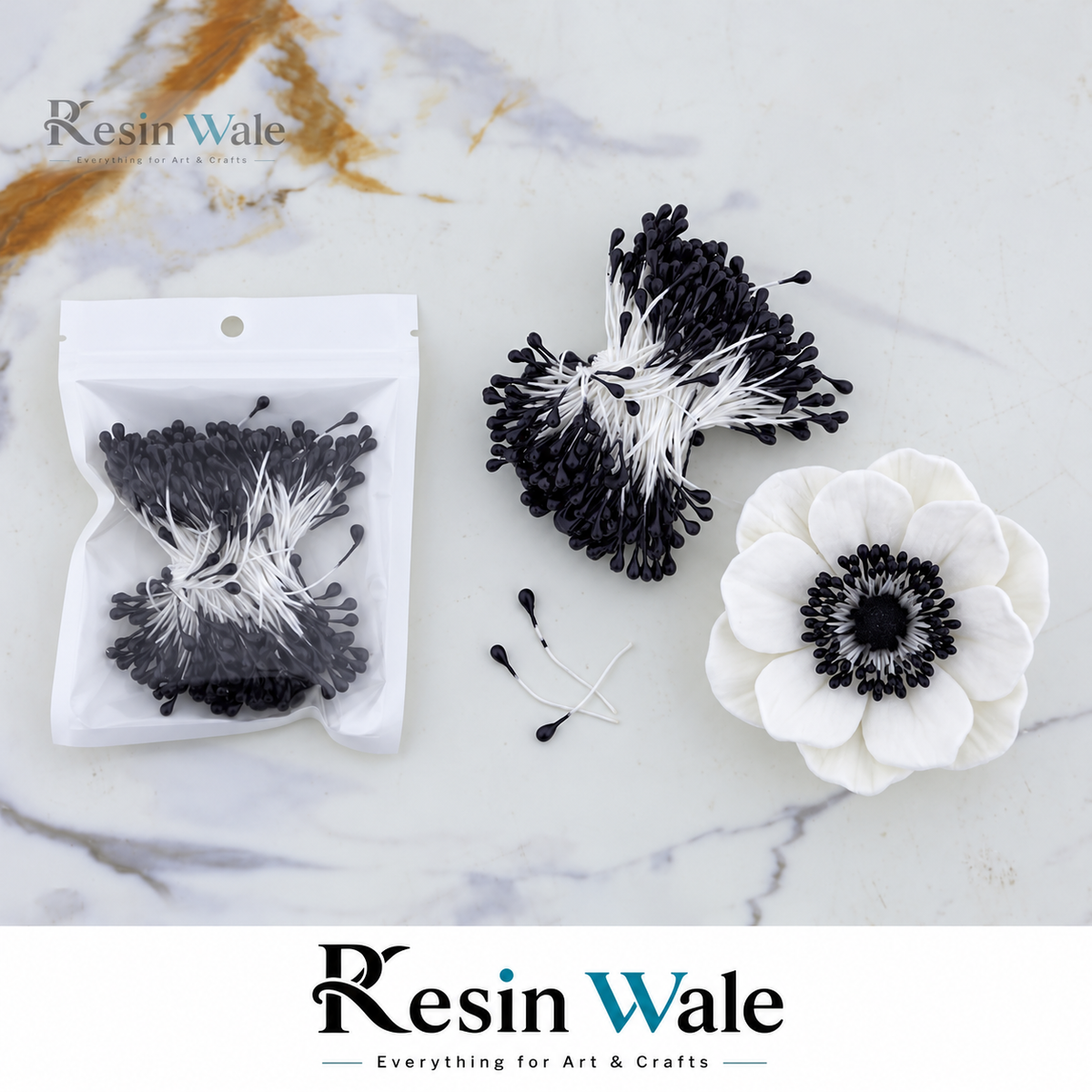 Pearl Black flower pollens and stamens - Resin Wale